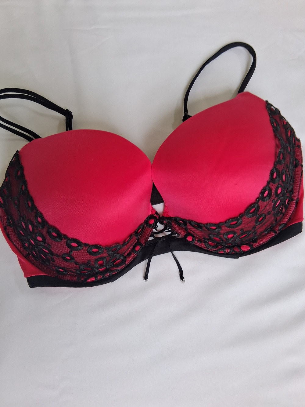 Victoria's Secret Very Sexy Hot Pink Bra with Black Lace Accents Size 34DD